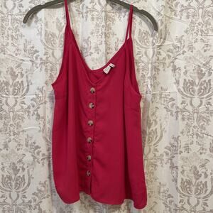 Paper Crane Button Up Tank Top Size Large-Fuchsia -Spaghetti Straps - V-neck